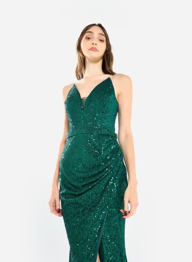 House of Moda Women Sequin Strappy Drape Maxi Dress - Image 4